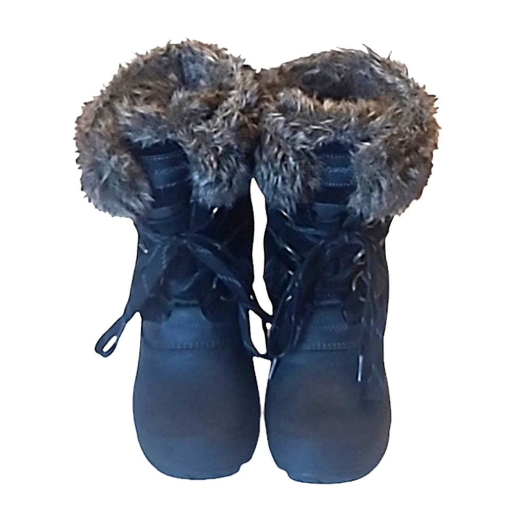 Khombu The Slope Snow Duck Boot Faux Fur Leather Rubber Sole Lace Up Water Proof